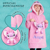 Disney Stitch Fleece Hoodie Blanket with Plush Toy for Kids - Pink Angel - Get Trend