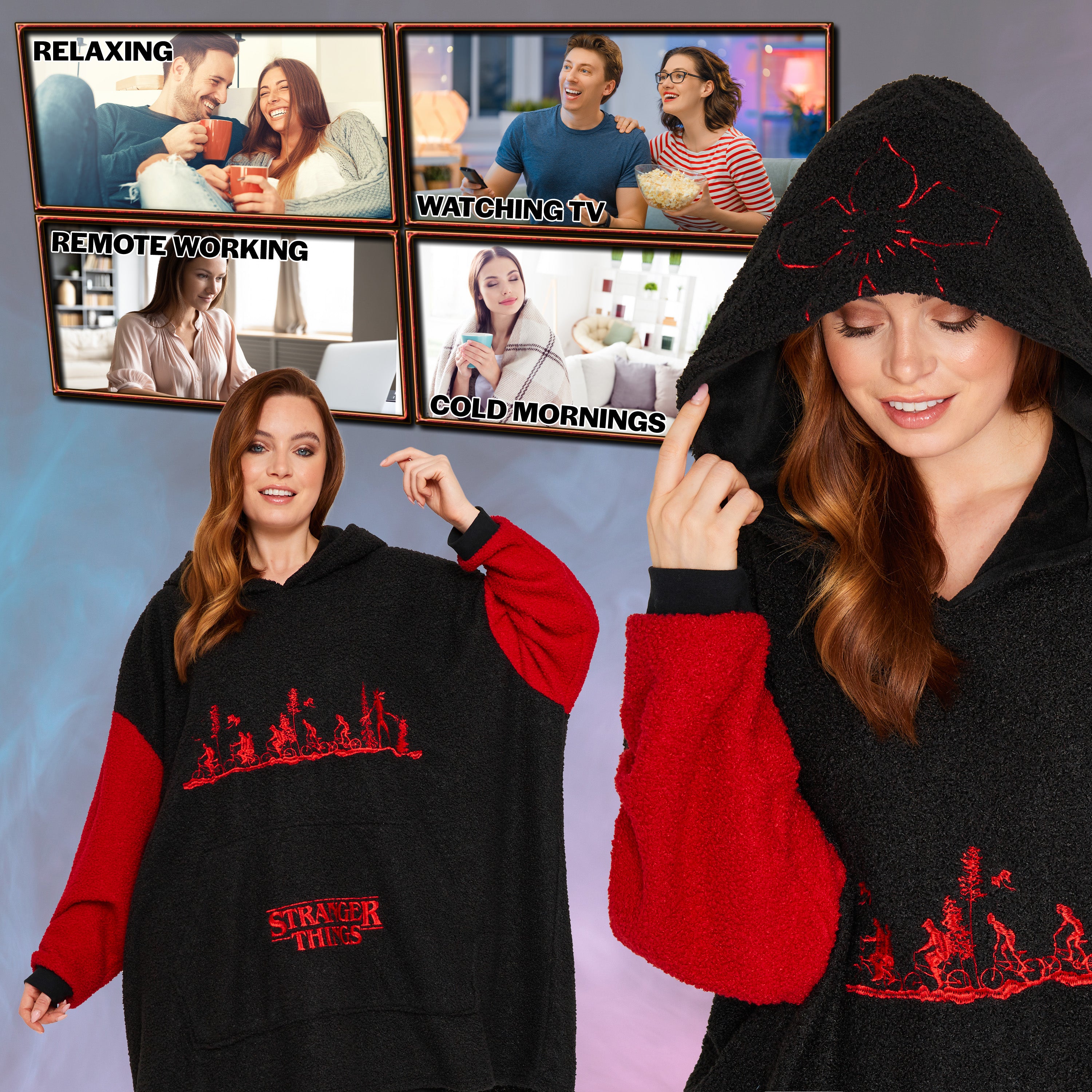 Stranger Things Blanket Hoodie for Men &  Women - Black/Red - Get Trend