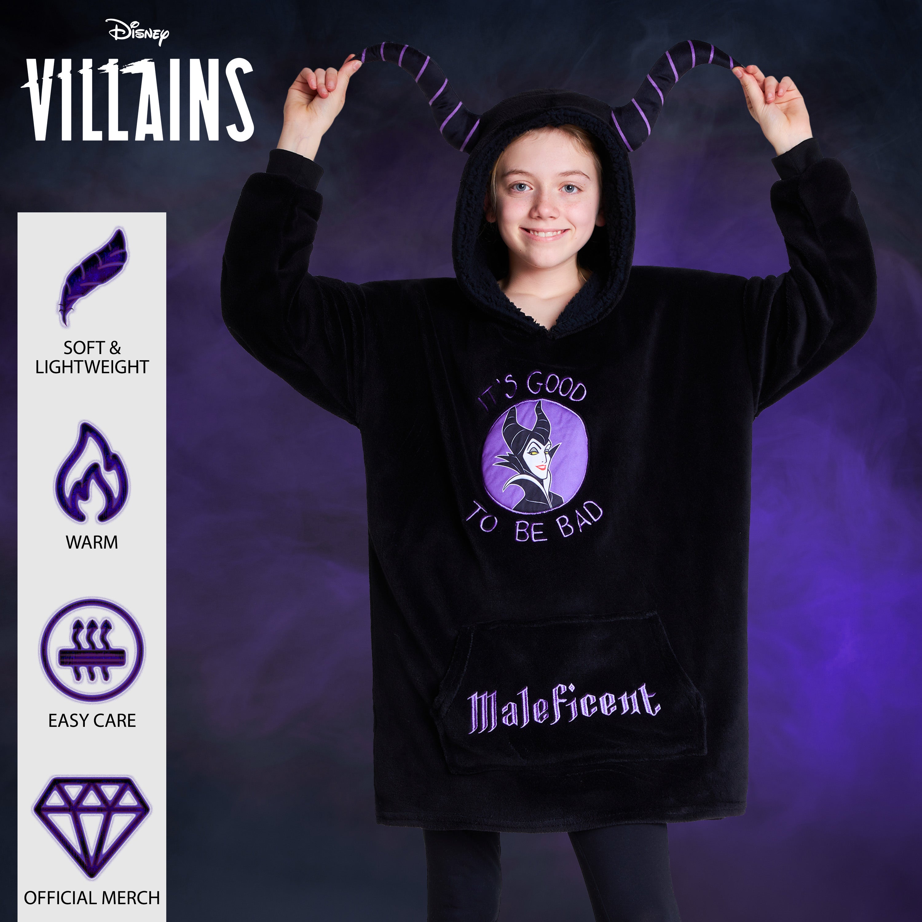 Disney Fleece Hoodie Blanket for Kids and Teenagers - Maleficent - Get Trend