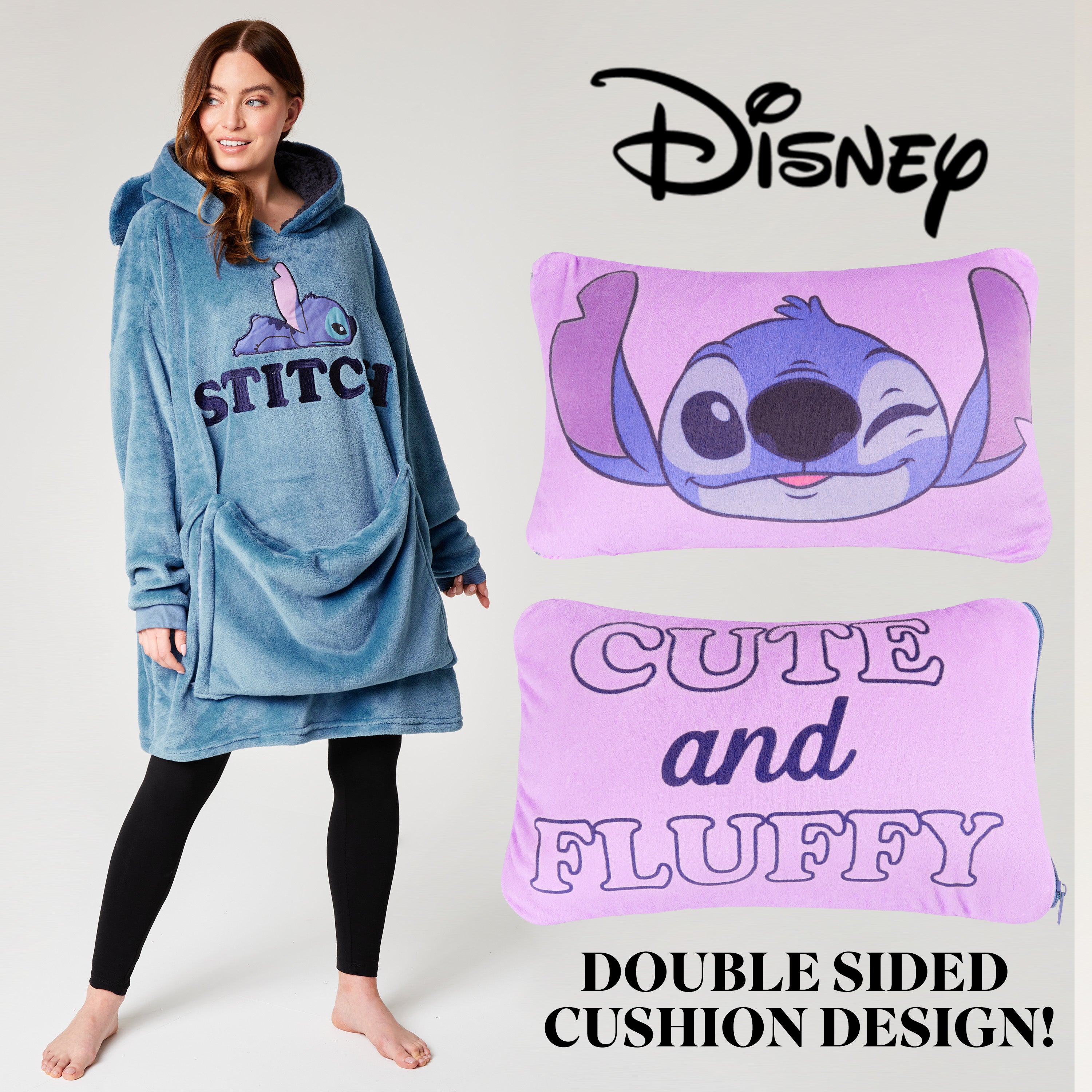 Disney Blanket Hoodie - Adults 2 in 1 Oversized Fleece Hoodie - Stitch - Get Trend