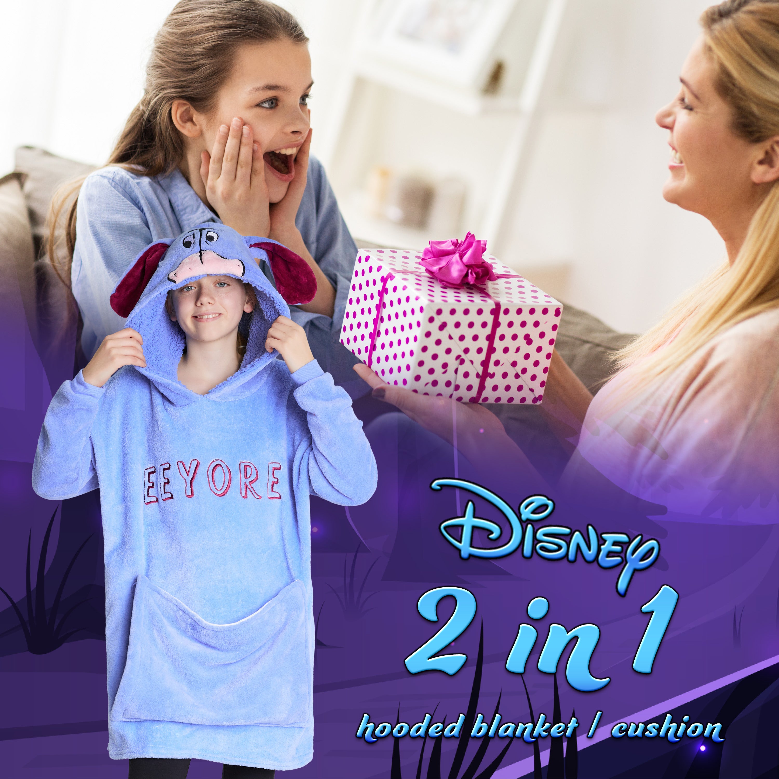 Disney Hoodie  for Kids -  2 in 1 Oversized Fleece Hoodie - Blue Eeyore - Get Trend