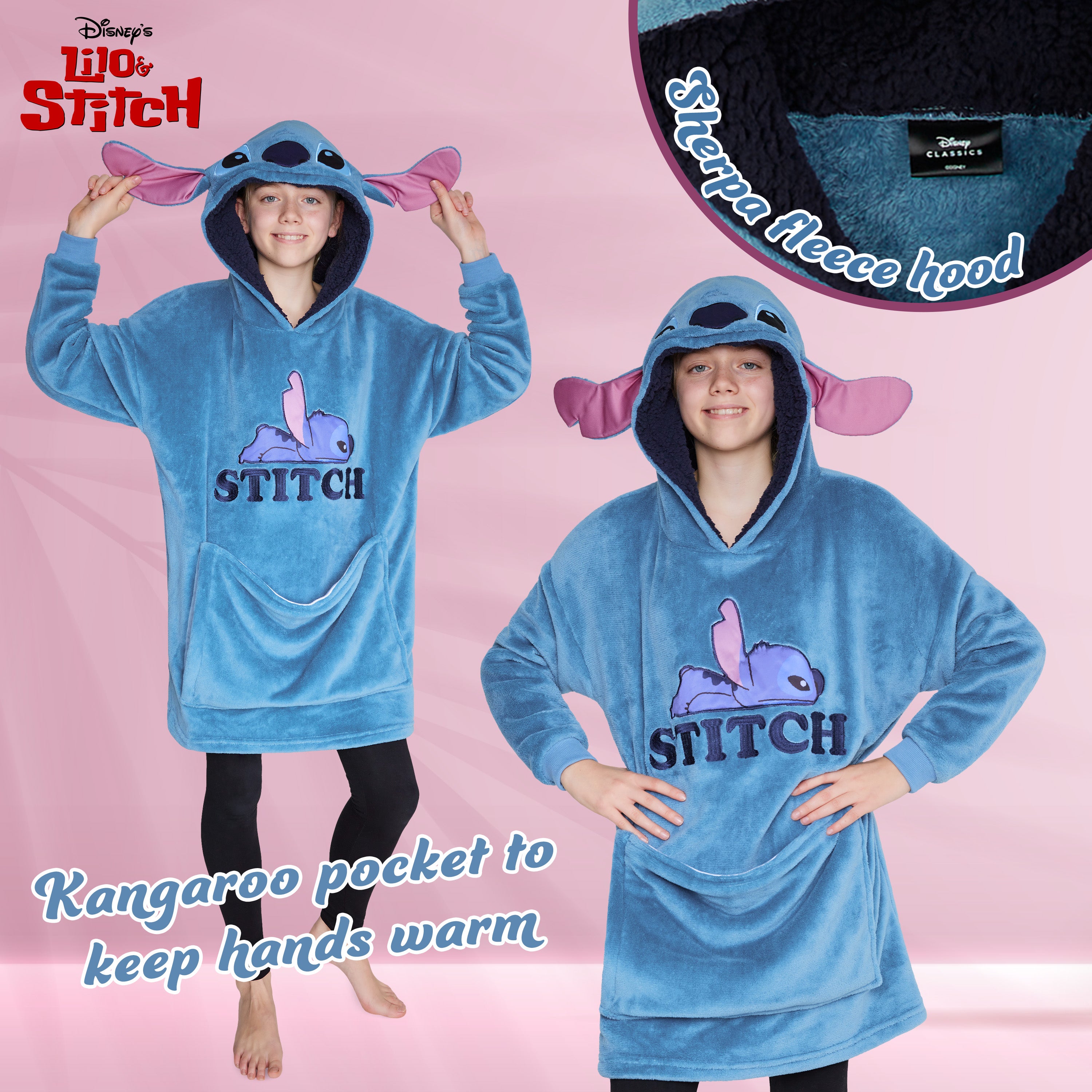 Disney Hoodie  for Kids -  2 in 1 Oversized Fleece Hoodie - Blue Stitch - Get Trend