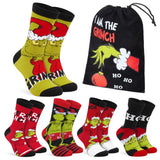 The Grinch Socks Men Multipack Calf Length Socks Teenagers Soft Breathable Funny Cute Christmas Gifts Secret Santa Stocking Stuffers