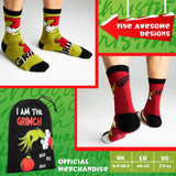 The Grinch Socks Men Multipack Calf Length Socks Teenagers Soft Breathable Funny Cute Christmas Gifts Secret Santa Stocking Stuffers