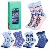 Disney Stitch Womens Calf Length Socks for Women Teenagers Soft Stretchy Socks Pack of 5 - Gifts for Women