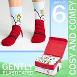 Peanuts Snoopy Womens Calf Socks, Soft Breathable Funny Pack of 6 - Gifts for Women