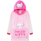 Hello Kitty Girls Fleece Hoodie Blanket with Attached Plush, Cosy Loungewear