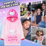 Hello Kitty Girls Fleece Hoodie Blanket with Attached Plush, Cosy Loungewear