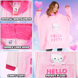 Hello Kitty Womens Fleece Hoodie Blanket with Attached Plush, Cosy Loungewear - Gifts for Her Pink