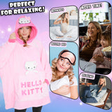 Hello Kitty Womens Fleece Hoodie Blanket with Attached Plush, Cosy Loungewear - Gifts for Her Pink