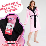 Hello Kitty Womens Fleece Dressing Gown with Hood Pockets Tie Waist, Cosy Robe - Gifts for Her