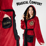 Harry Potter Womens Fleece Dressing Gown with Hood Pockets Tie Waist, Cosy Robe - Gifts for Her