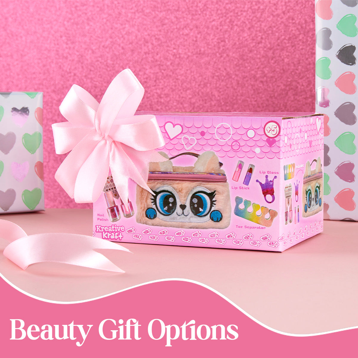 Kids Makeup Sets for Girls - Plush Beauty Case with Nail Varnish & Lipgloss - Pink - Get Trend