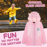 Bluey Girls Raincoat with Hood, Waterproof Fleece Lined Coat Kids Outdoor Rainwear Hooded Jacket