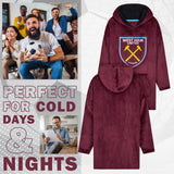 West Ham United F.C. Men's Oversized Fleece Poncho with Hood, West Ham Gifts for Men