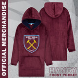 West Ham United F.C. Men's Oversized Fleece Poncho with Hood, West Ham Gifts for Men