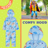 Bluey Puddle Suit Boys Waterproof All in One Rainsuit Kids with Hood Fleece Lined Outdoor Rainwear