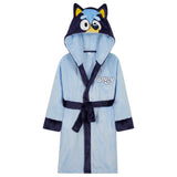 Bluey Girls Fleece Dressing Gown with Hood and Tie Waist, Cosy Robe - Gifts for Girls