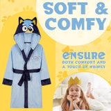 Bluey Girls Fleece Dressing Gown with Hood and Tie Waist, Cosy Robe - Gifts for Girls