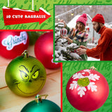 The Grinch Tree Baubles Christmas Decorations Pack of 10 Festive Hanging Ornament