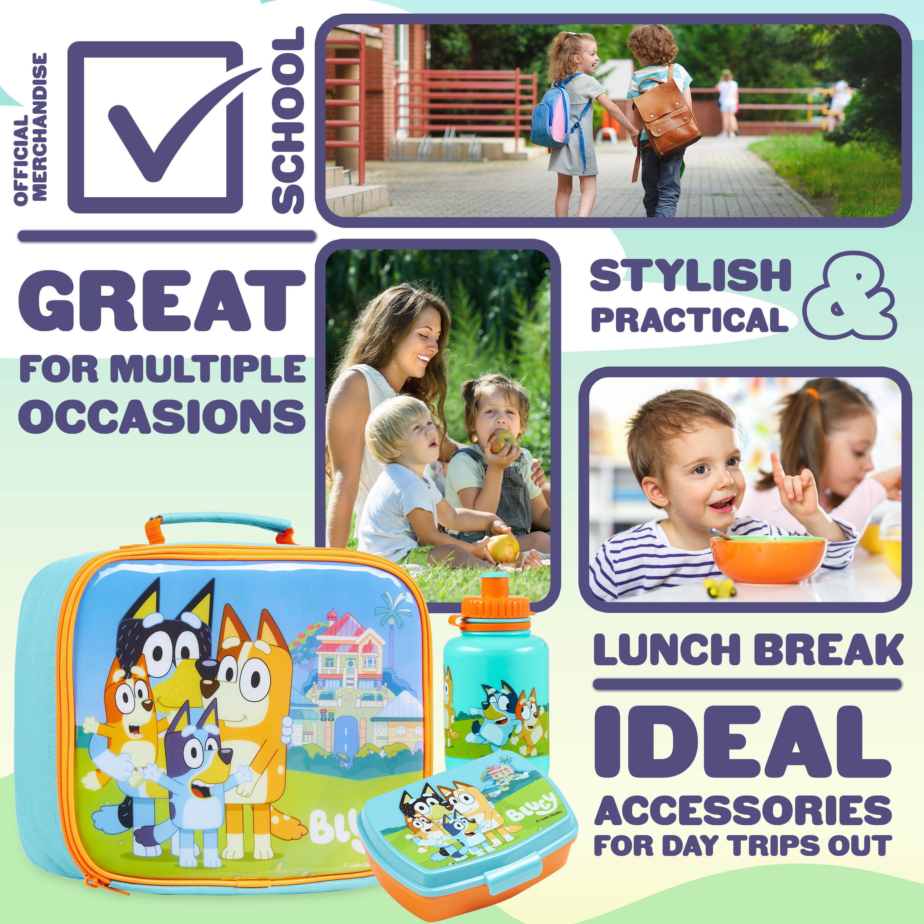 Bluey Lunch Box 3 Piece Set with Insulated Lunch Bag Snack Box BPA Free 430ml Water Bottle - Get Trend