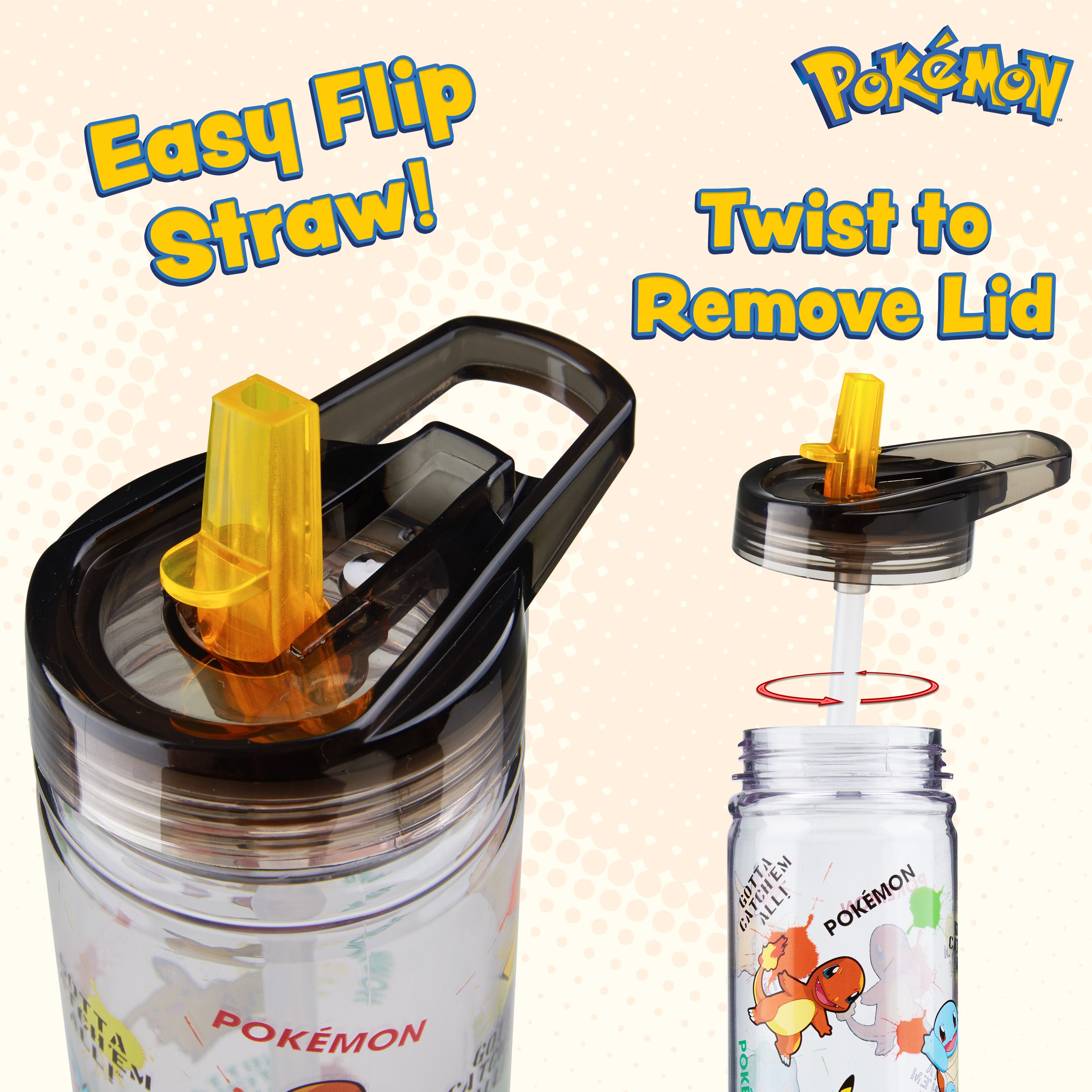 Pokemon Water Bottle for Kids 580ml Plastic Water Bottle with Straw - Get Trend