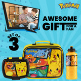 Pokemon Kids Lunch Box 3 Piece Set Insulated Lunch Bag Snack Box Pikachu 430ml Water Bottle - Get Trend