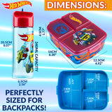 Hot Wheels Kids Lunchbox with Compartments & Water Bottle for School, Day Trips