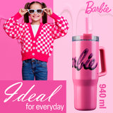 Barbie Insulated Tumbler with Straw and Lid, Double Walled 940ml - Gifts for Her