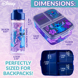 Disney Stitch Kids Lunchbox with Compartments and Water Bottle for School (Blue/Purple)