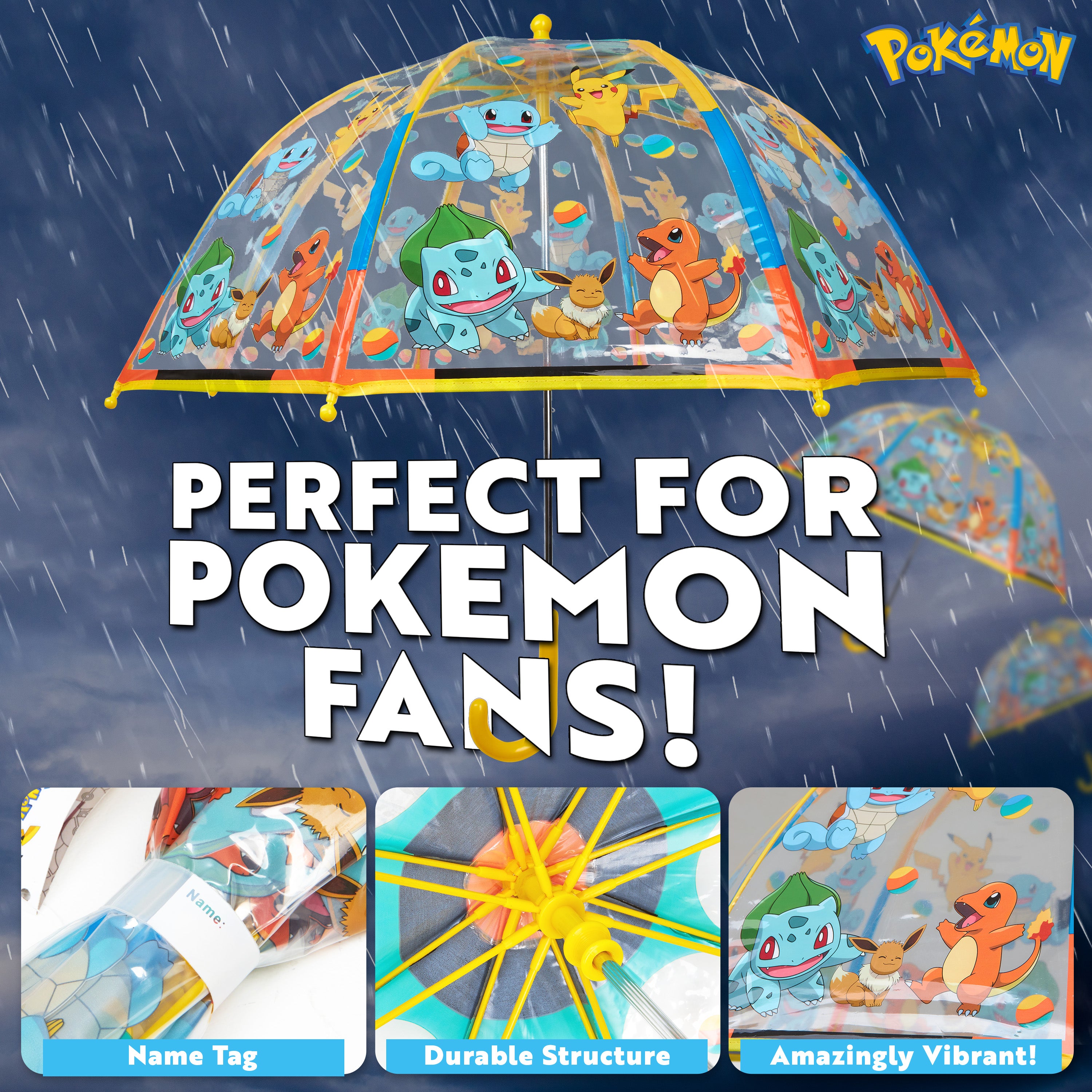 Pokemon Stick Umbrella, Clear Dome Lightweight Kids Umbrella - Get Trend