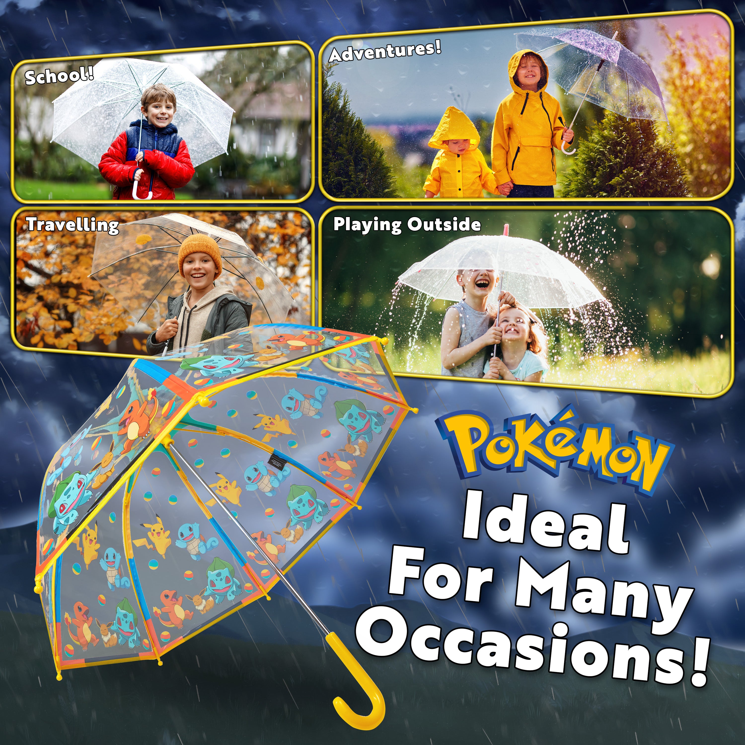 Pokemon Stick Umbrella, Clear Dome Lightweight Kids Umbrella - Get Trend