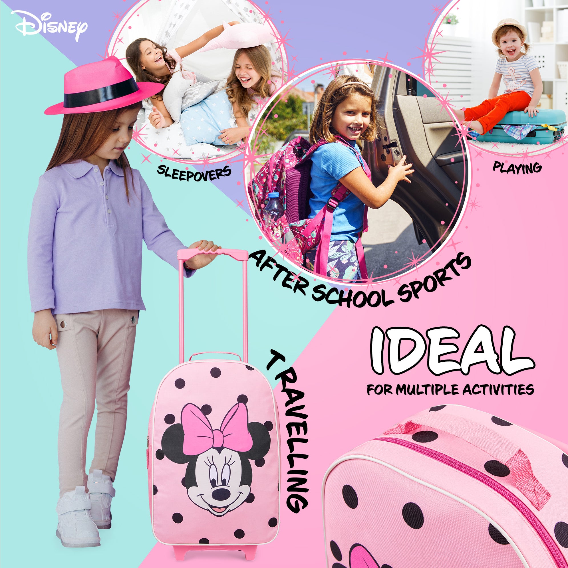 Disney Suitcase for Girls, Carry On Minnie Mouse Travel Bag with Wheels - Get Trend