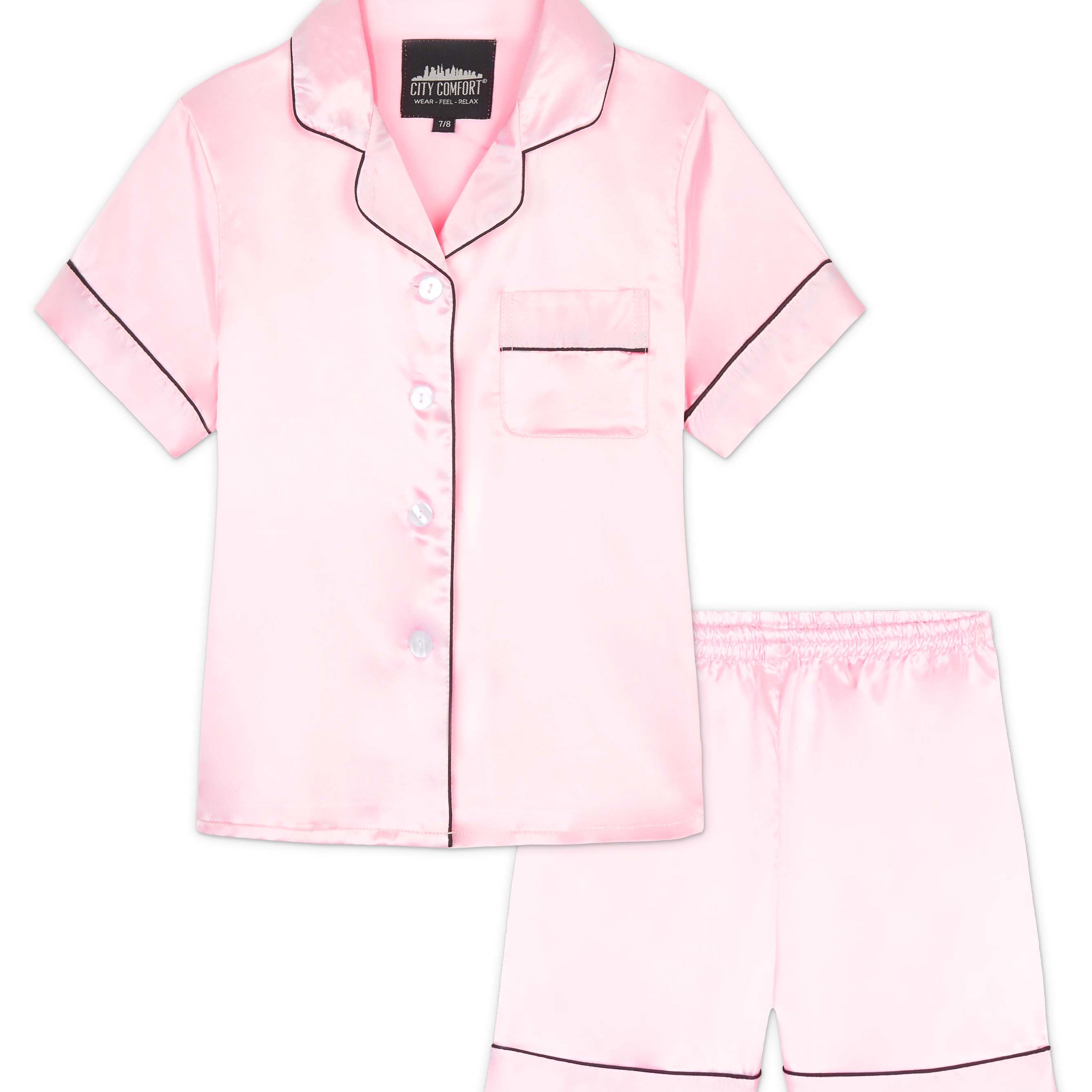 CityComfort Girls Short Pyjama Sets - Satin, Button Down 2 Piece Set - Get Trend