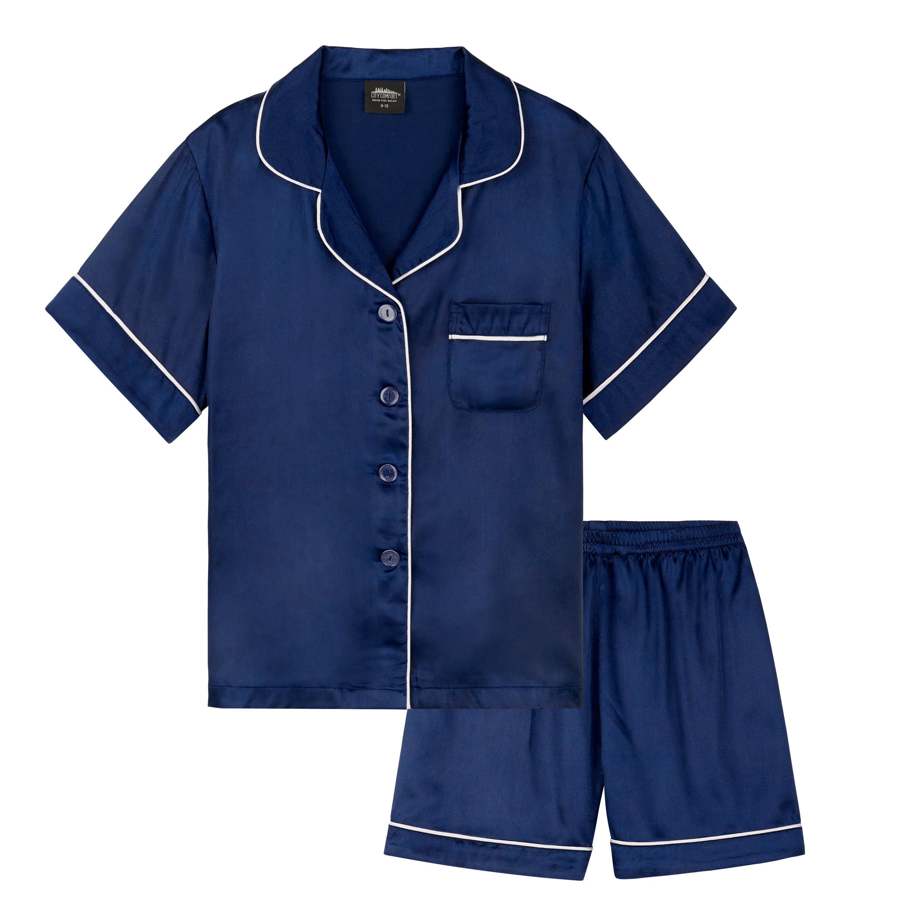 CityComfort Girls Short Pyjama Sets - Satin, Button Down 2 Piece Set - Get Trend