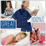 CityComfort Girls Short Pyjama Sets - Satin, Button Down 2 Piece Set - Get Trend