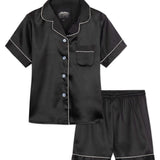 CityComfort Girls Short Pyjama Sets - Satin, Button Down 2 Piece Set - Get Trend