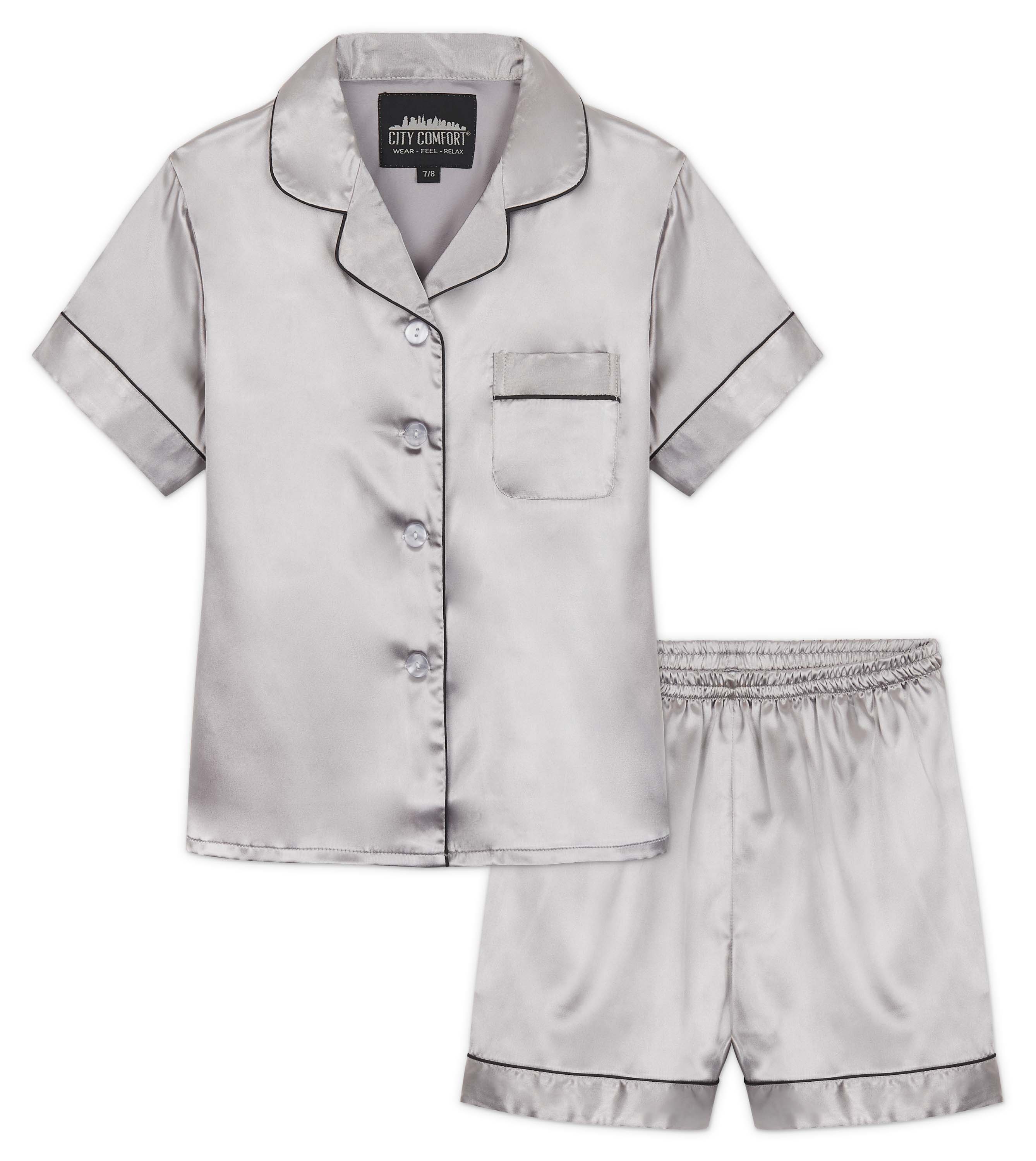 CityComfort Girls Short Pyjama Sets - Satin, Button Down 2 Piece Set - Get Trend