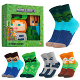 Minecraft Boys Calf Length Socks, Soft Breathable Creeper Everyday Sports School Socks Multipack - Gifts for Gamers