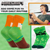 Minecraft Boys Calf Length Socks, Soft Breathable Creeper Everyday Sports School Socks Multipack - Gifts for Gamers