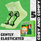 Minecraft Boys Calf Length Socks, Soft Breathable Creeper Everyday Sports School Socks Multipack - Gifts for Gamers