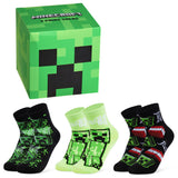 Minecraft Boys Calf Length Socks, Soft Breathable Creeper Everyday Sports School Socks Multipack - Gifts for Gamers