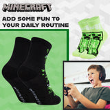 Minecraft Boys Calf Length Socks, Soft Breathable Creeper Everyday Sports School Socks Multipack - Gifts for Gamers