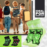 Minecraft Boys Calf Length Socks, Soft Breathable Creeper Everyday Sports School Socks Multipack - Gifts for Gamers