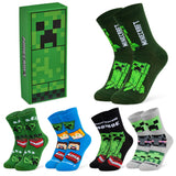 Minecraft Boys Calf Length Socks, Soft Breathable Creeper Everyday Sports School Socks Multipack - Gifts for Gamers