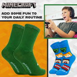 Minecraft Boys Calf Length Socks, Soft Breathable Creeper Everyday Sports School Socks Multipack - Gifts for Gamers