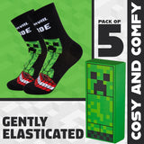 Minecraft Boys Calf Length Socks, Soft Breathable Creeper Everyday Sports School Socks Multipack - Gifts for Gamers