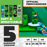 Minecraft Boys Calf Length Socks, Soft Breathable Creeper Everyday Sports School Socks Multipack - Gifts for Gamers