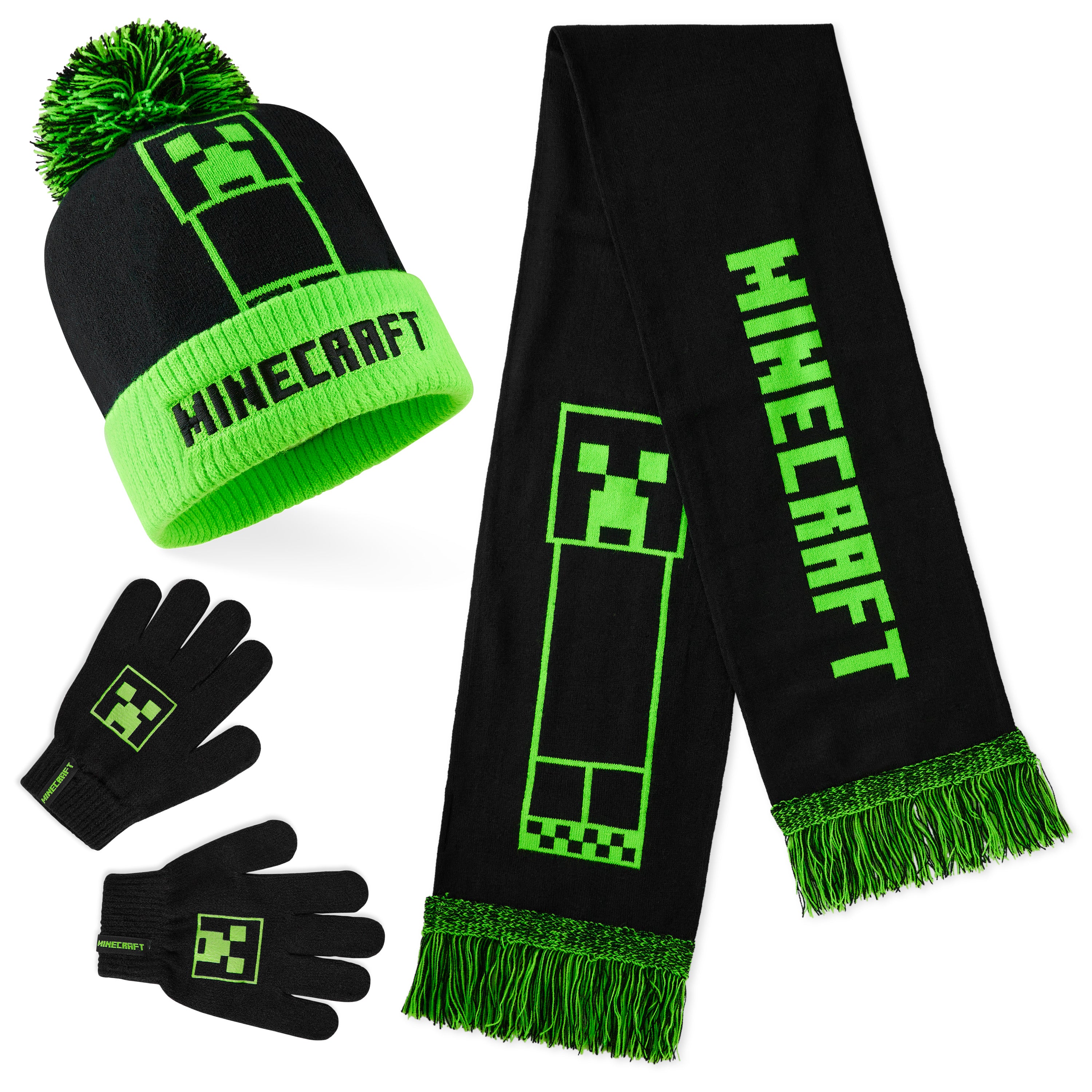 Minecraft Beanie Hat Scarf and Gloves Set for Boys and Girls - Get Trend