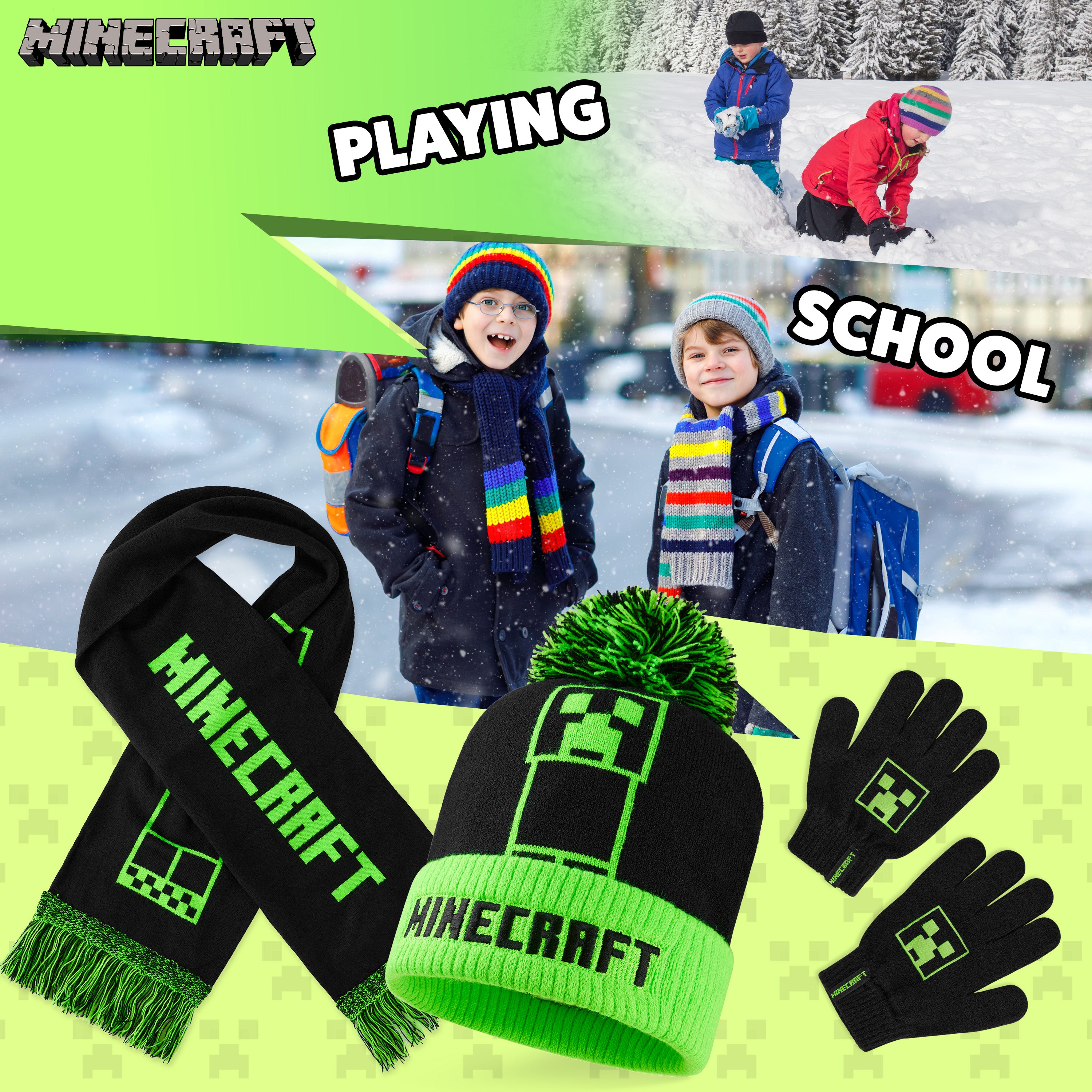 Minecraft Beanie Hat Scarf and Gloves Set for Boys and Girls - Get Trend